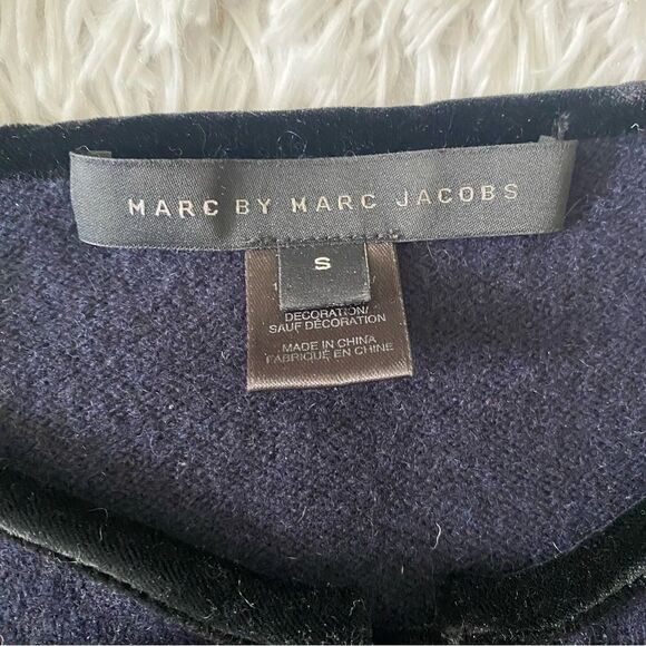 Marc Jacobs 100% Cashmere Navy Short Sleeve Ruffle Preppy Sweater Size S - Picture 5 of 8